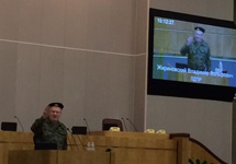 Жириновский в военной форме на заседании Госдумы. Фото @szhurova