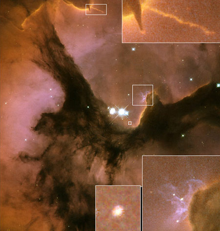 Трехраздельная туманность (M20). NASA/ESA. Под картинкой находится изображение с большим разрешением с сайта hubblesite.org