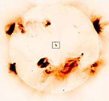 Негативное изображение Солнца демонстрирует активную зону, заинтересовавшую ученых. Фото Solar UK Research Facility